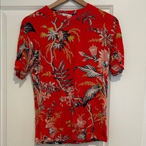 Diane Von Furstenberg Red Tropical-Print Short-Sleeve Shirt